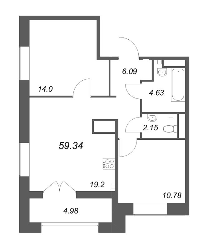 3 ккв (Евро) 59,3 м²