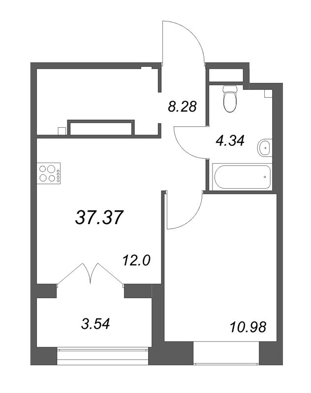 1 ккв 37,4 м²
