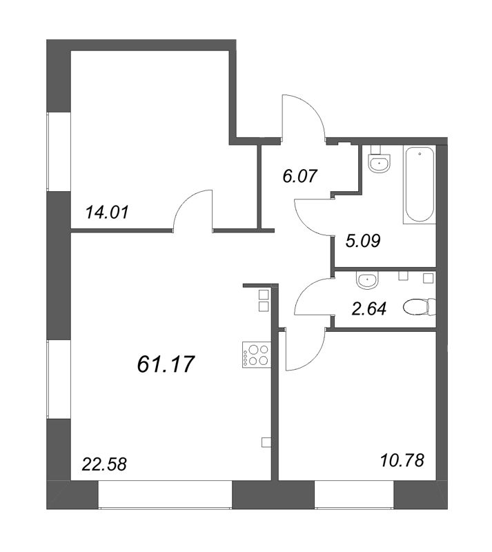 3 ккв (Евро) 61,2 м²