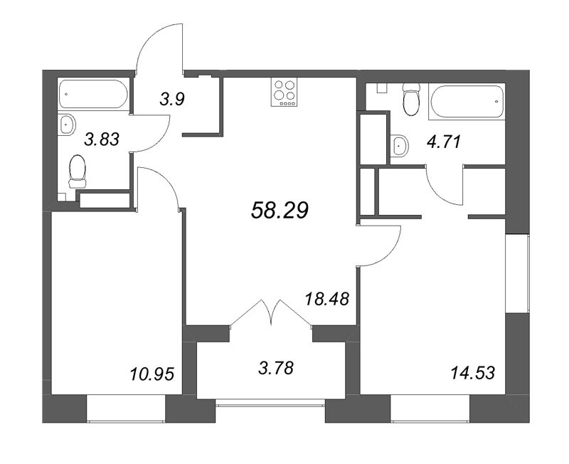 3 ккв (Евро) 58,3 м²