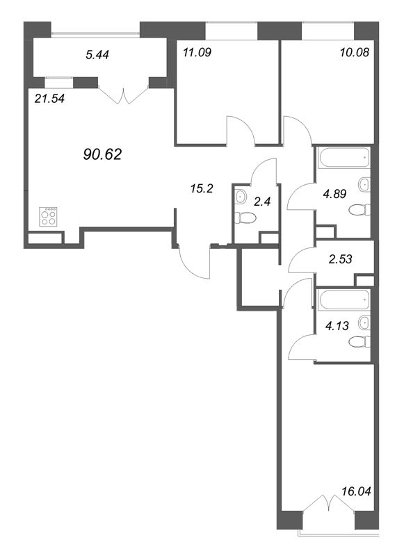 4 ккв (Евро) 90,6 м²
