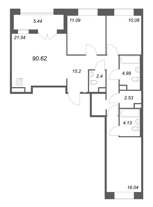 4 ккв (Евро) 90,6 м²