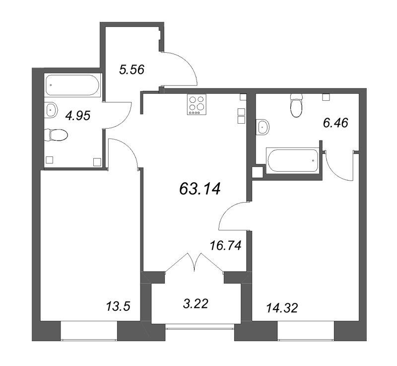 3 ккв (Евро) 63,1 м²