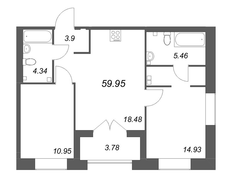 3 ккв (Евро) 60 м²