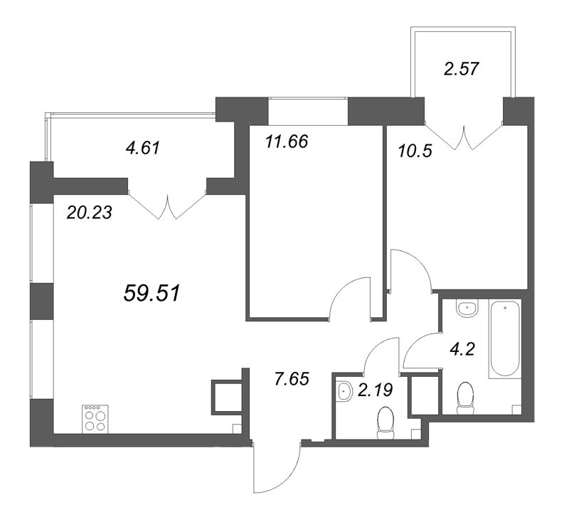 3 ккв (Евро) 59,5 м²