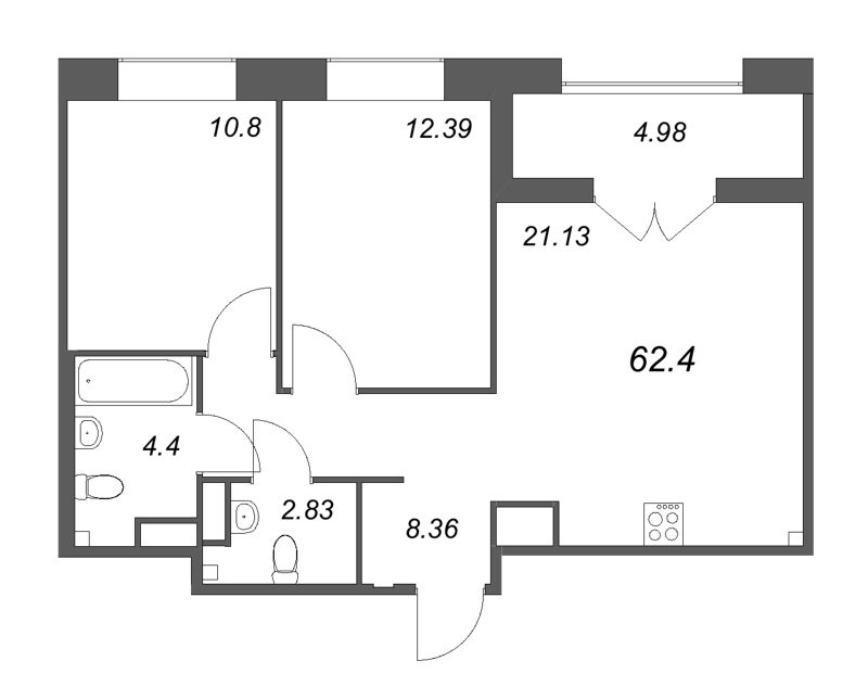 3 ккв (Евро) 62,4 м²