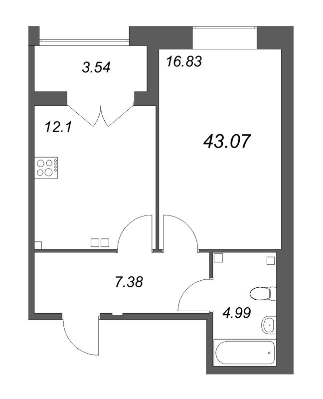 1 ккв 43,1 м²