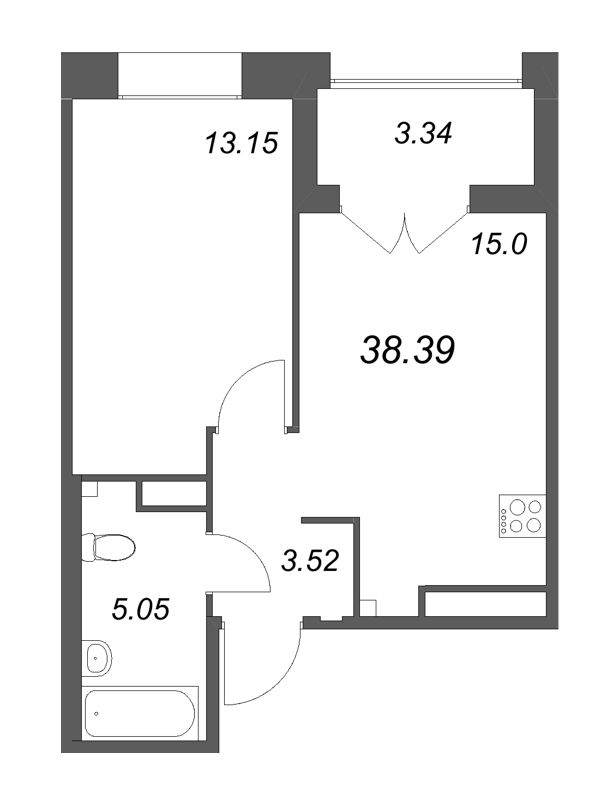 2 ккв (Евро) 38,4 м²