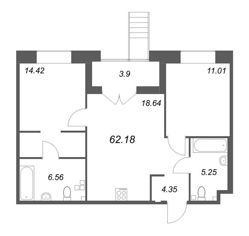3 ккв (Евро) 62,2 м²