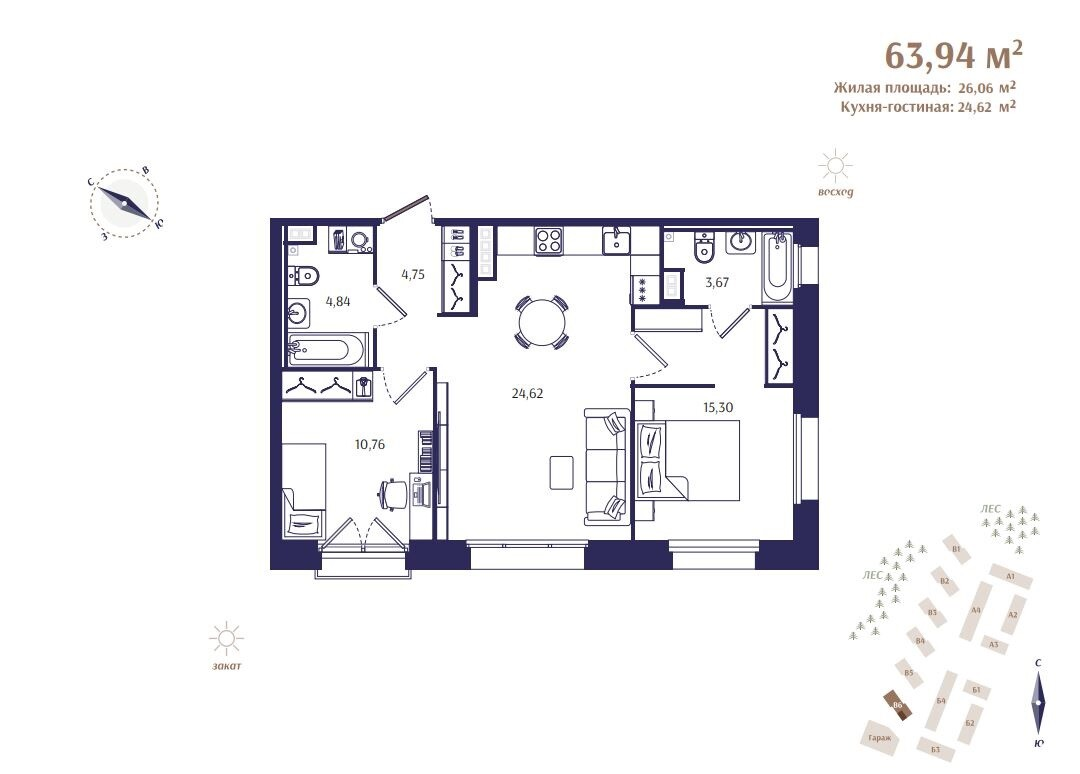 3 ккв (Евро) 63,9 м²