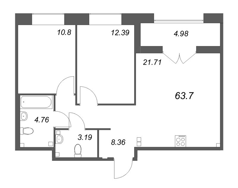 3 ккв (Евро) 63,7 м²