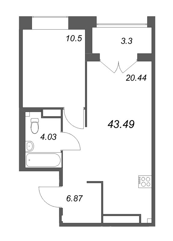 2 ккв (Евро) 43,5 м²