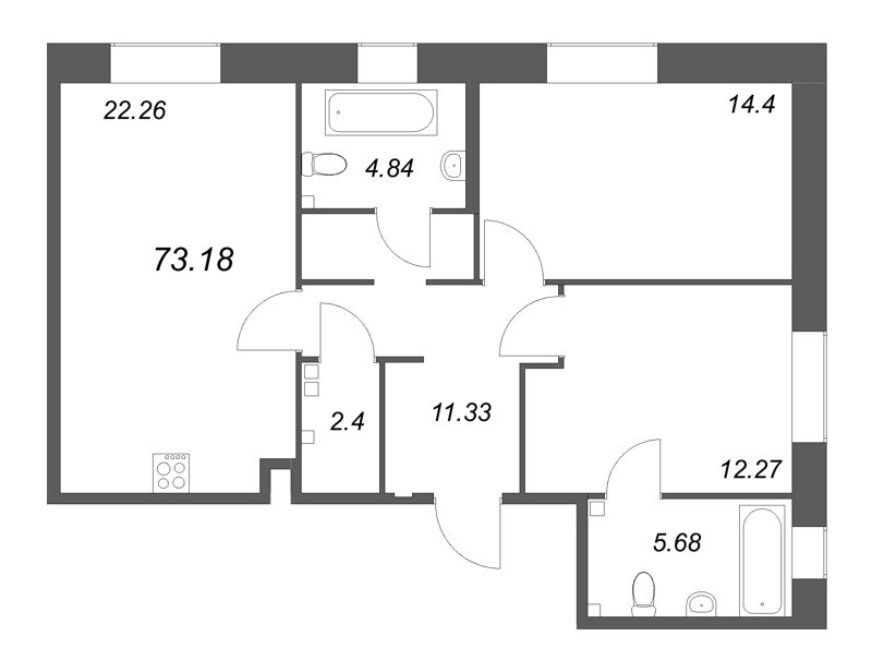 3 ккв (Евро) 73,2 м²