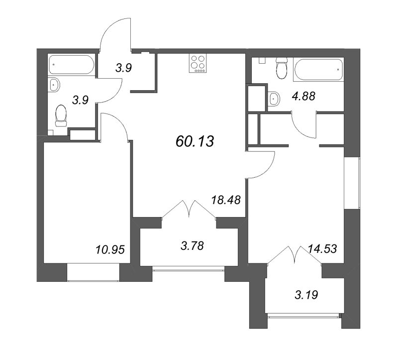 3 ккв (Евро) 60,1 м²