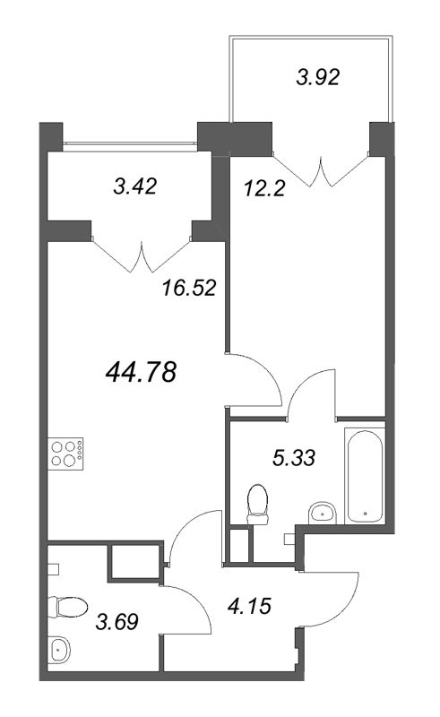2 ккв (Евро) 44,8 м²