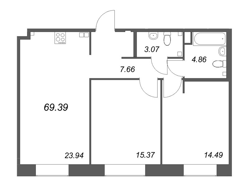 3 ккв (Евро) 69,4 м²