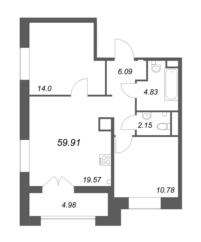 3 ккв (Евро) 59,9 м²
