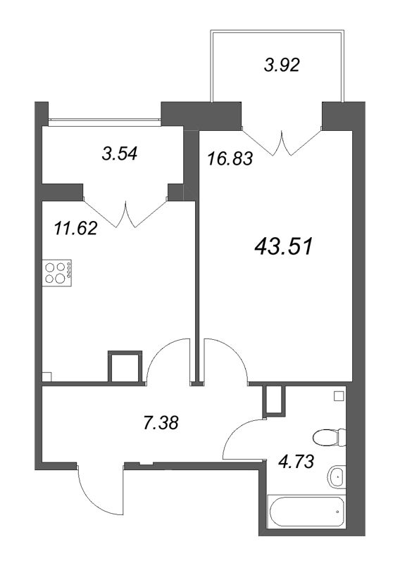 1 ккв 43,5 м²