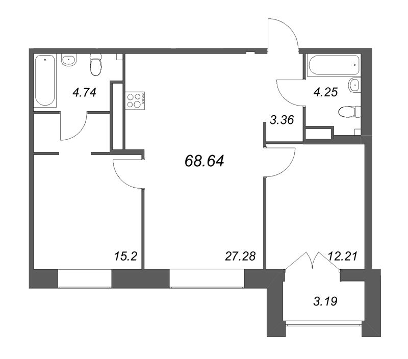 3 ккв (Евро) 68,6 м²