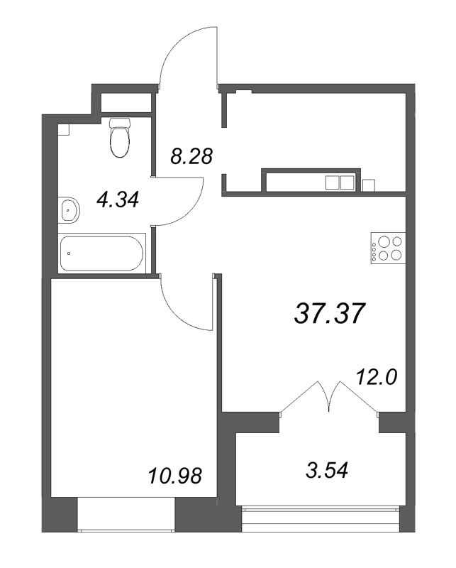 1 ккв 37,4 м²