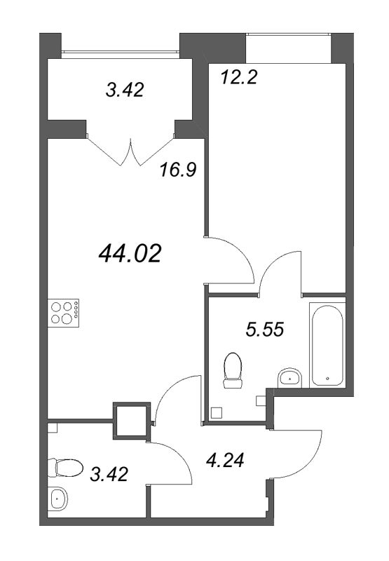 2 ккв (Евро) 44 м²