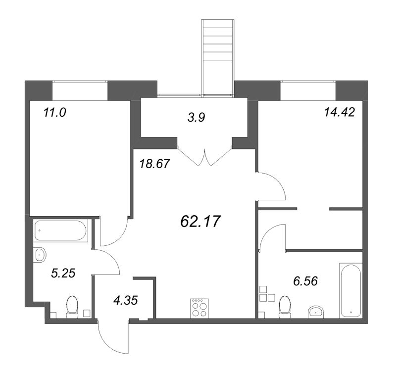 3 ккв (Евро) 62,2 м²