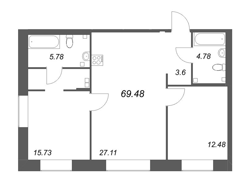 3 ккв (Евро) 69,5 м²