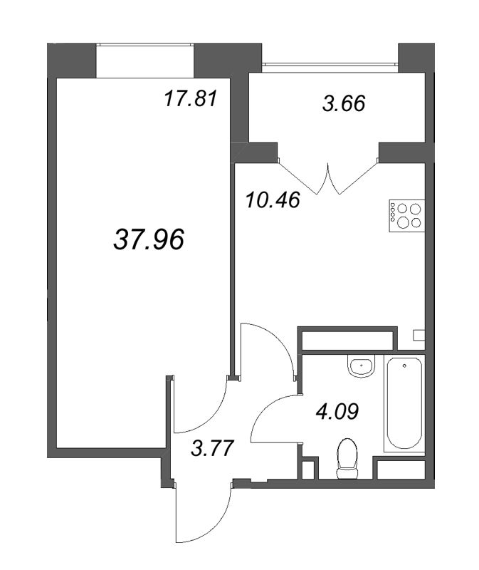 1 ккв 38 м²