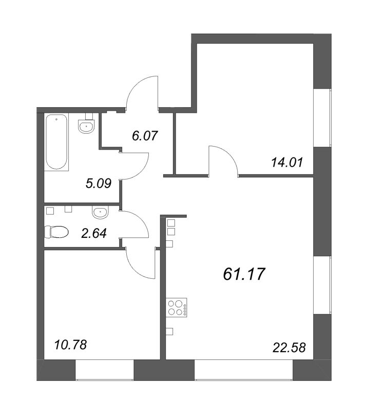 3 ккв (Евро) 61,2 м²