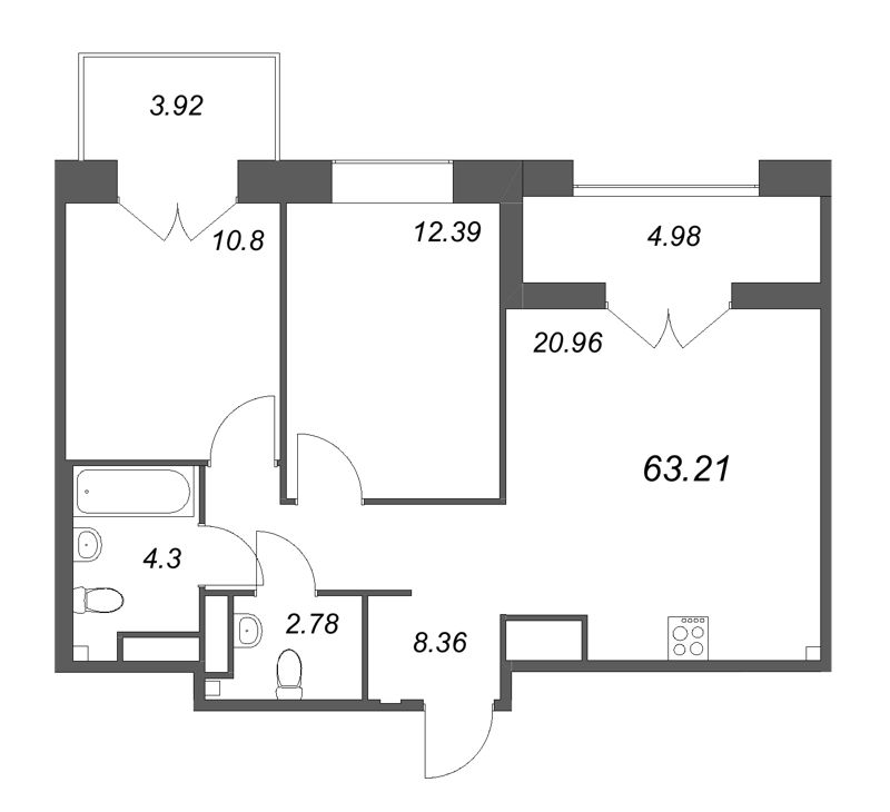 3 ккв (Евро) 63,2 м²