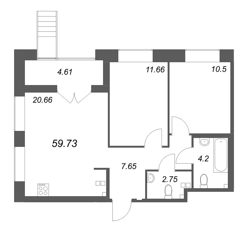 3 ккв (Евро) 59,7 м²