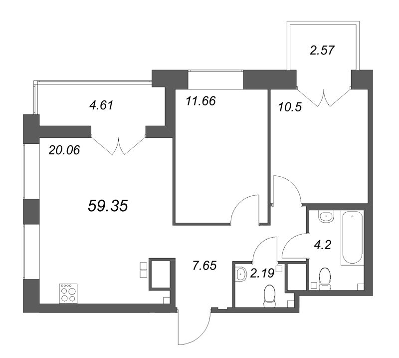 3 ккв (Евро) 59,4 м²