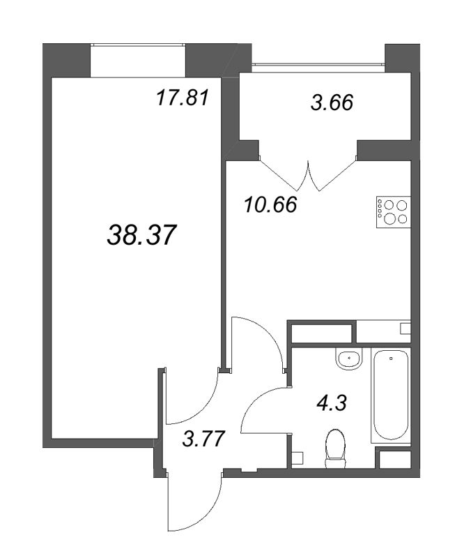 1 ккв 38,4 м²