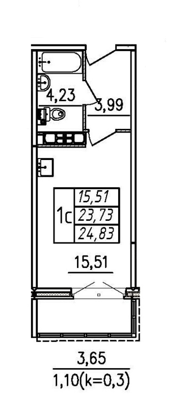 Студия 24,8 м²