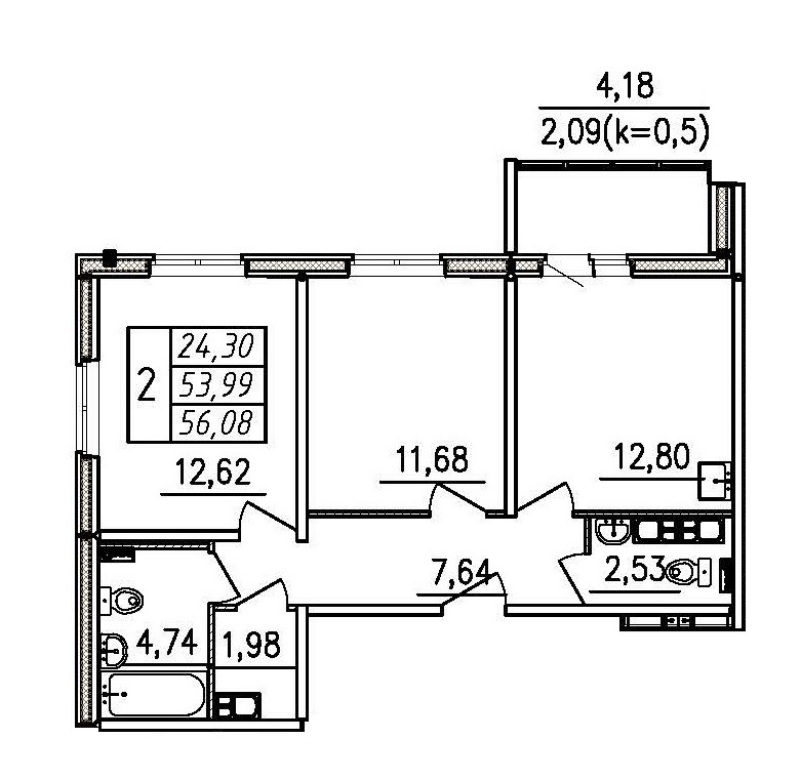 2 ккв 56,1 м²