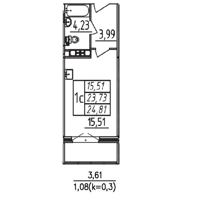 Студия 24,8 м²