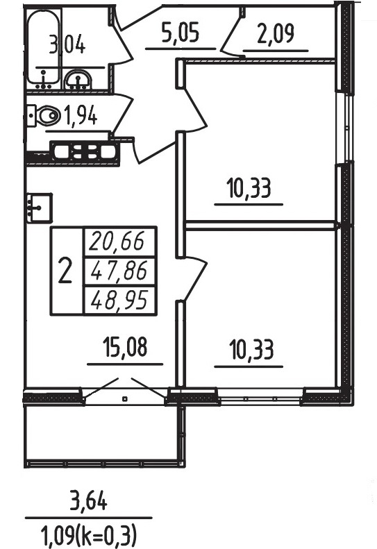 3 ккв (Евро) 49 м²