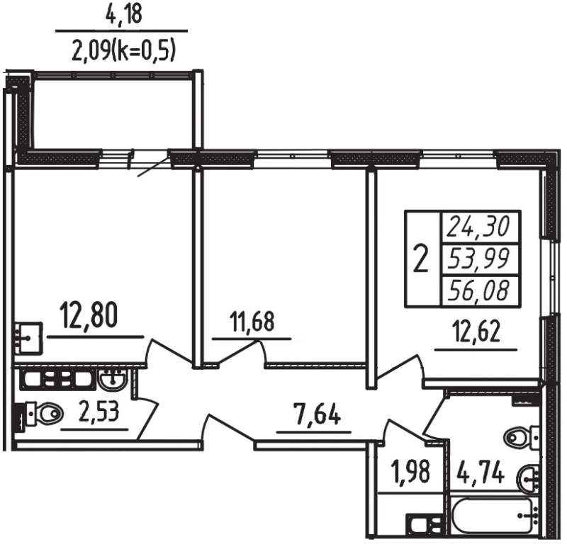 2 ккв 56,1 м²