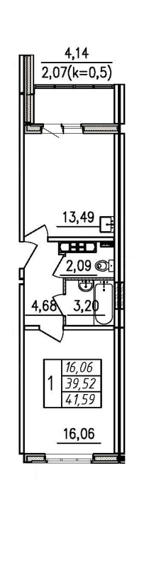 1 ккв 41,6 м²