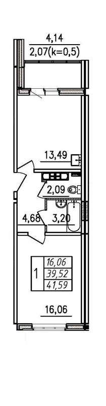 1 ккв 41,6 м²