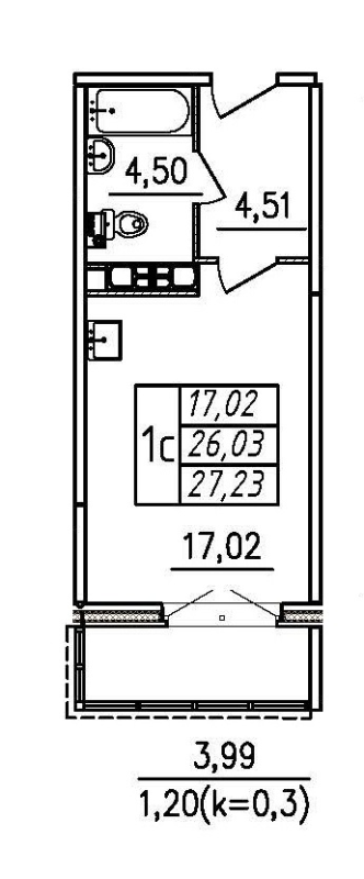 Студия 27,2 м²