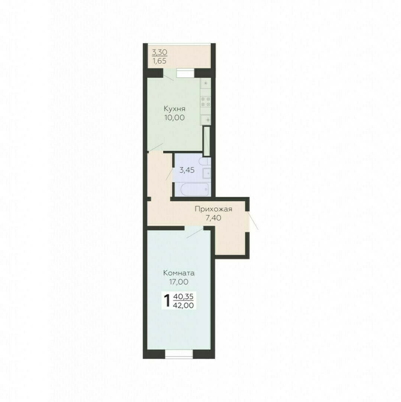 1 ккв 42 м²