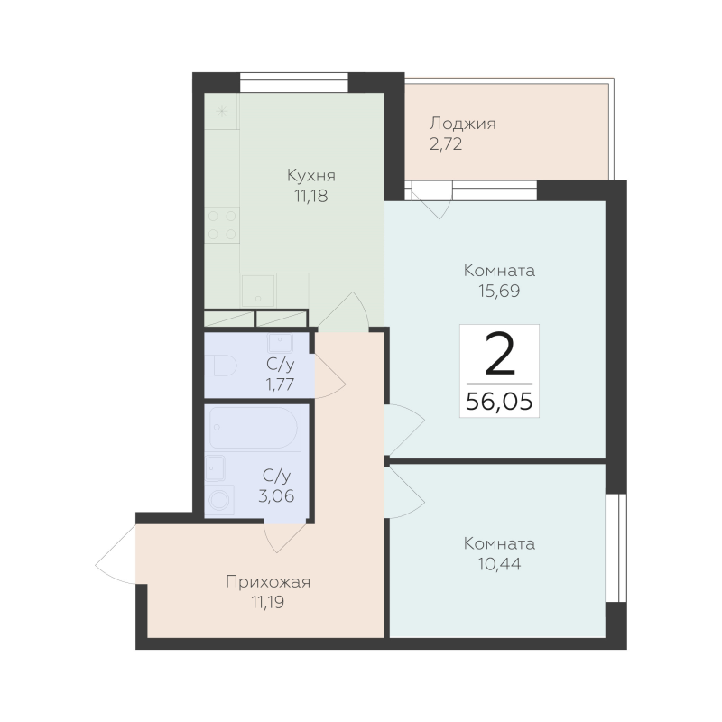 2 ккв 56,1 м²