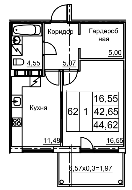 1 ккв 46 м²