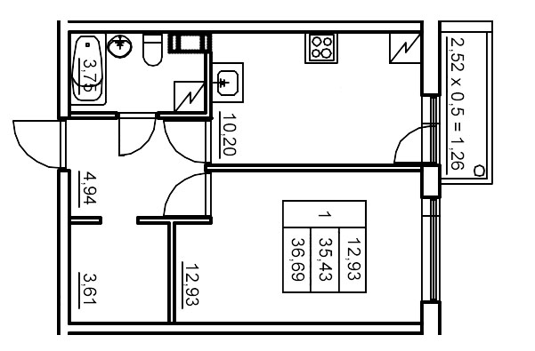 1 ккв 37 м²
