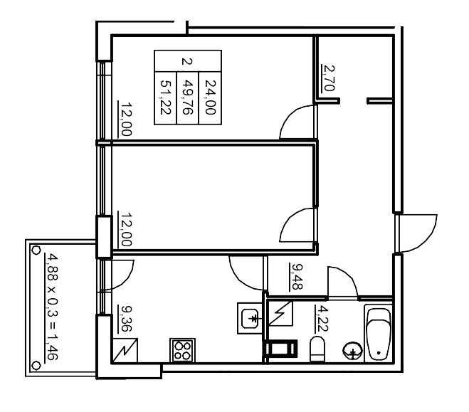 2 ккв 51,6 м²