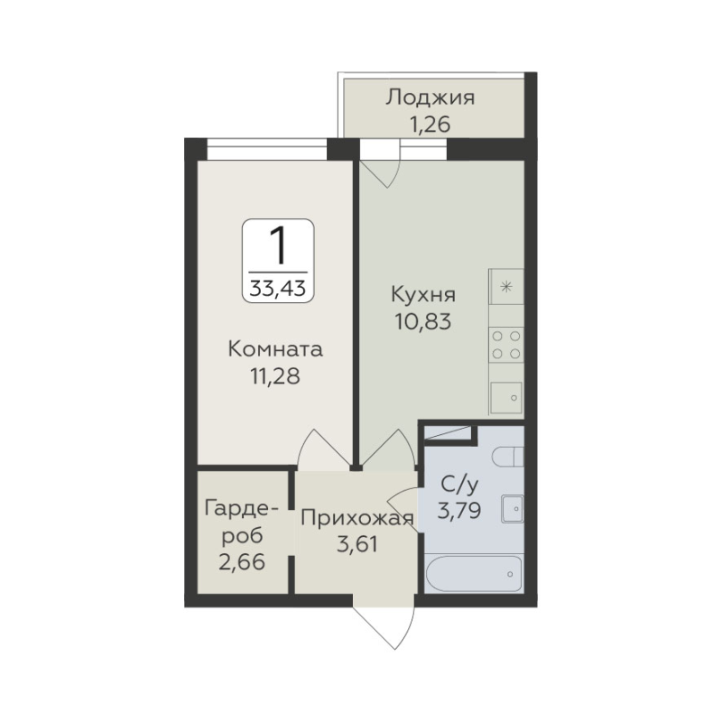 1 ккв 33,4 м²