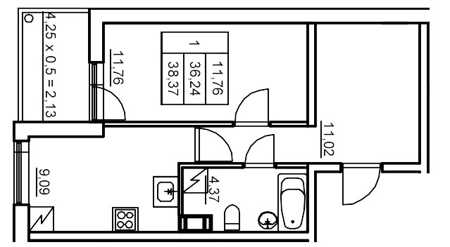 1 ккв 39,8 м²