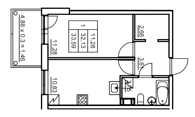 1 ккв 34,6 м²