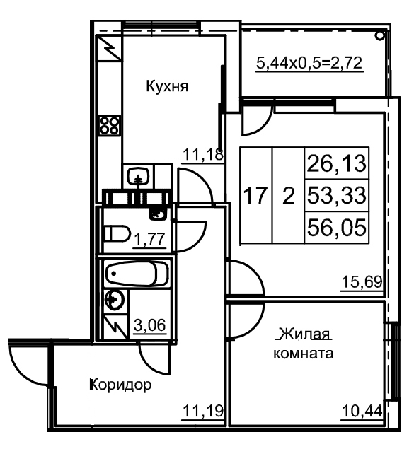 2 ккв 56,1 м²